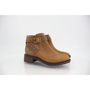 Clarks Womens Sz 5 Maye Ankle Boots Block Heel Buckle Strap Brown Oiled Leather